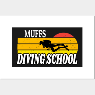 We Go Down With Confidence Muffs Diving School - Retro Diving Lover Gift Idea Posters and Art